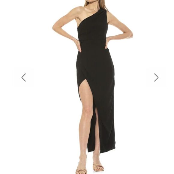 NWT Alexia Admor Alessi Gown Slit One Shoulder Dress Black - Picture 1 of 9